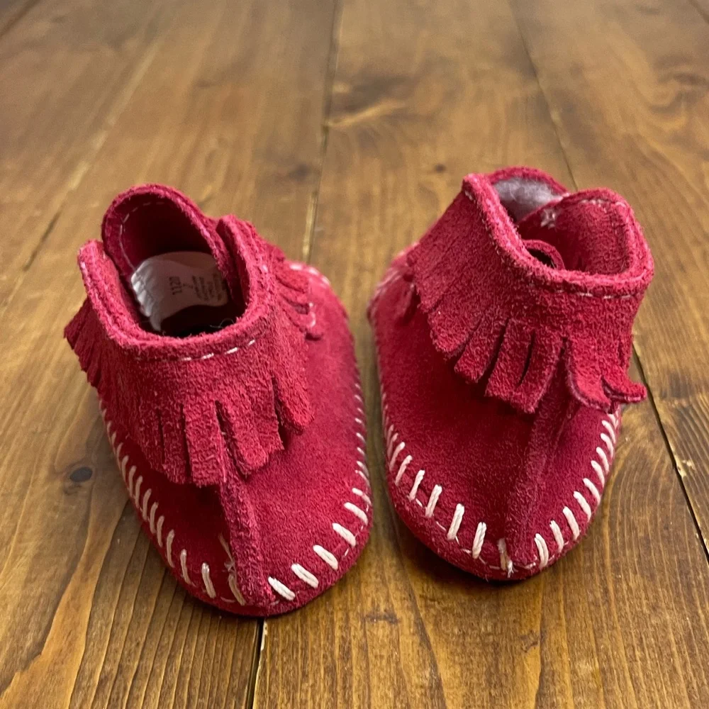 Minnetonka red suede baby moccasins size 2
